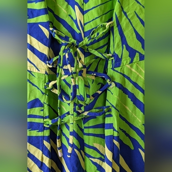 Vintage CAROLINA COLOURS Sleeveless Maxi Dress, Tropical Print, Lace-up, 16W - Picture 5 of 8